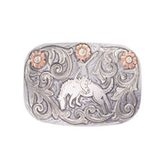 Bronc Belt Buckle with Copper Flowers and Engraved Iron