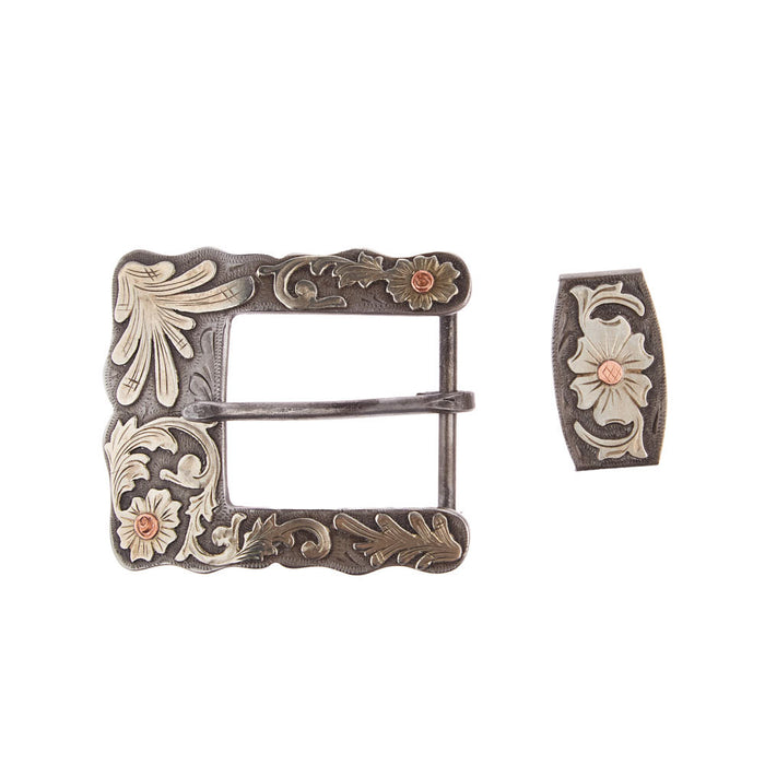 Splash Buckle Set with Scroll Silver Engraved Iron