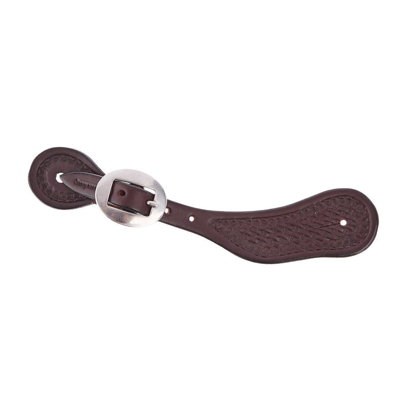Ladies Dark Leather Basket Stamp Spur Straps