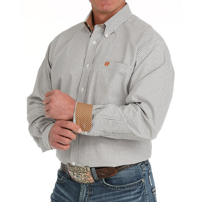Mens White Plaid Classic Fit Long Sleeve Button Down Shirt