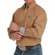Mens Orange Print Classic Fit Long Sleeve Button Down Shirt