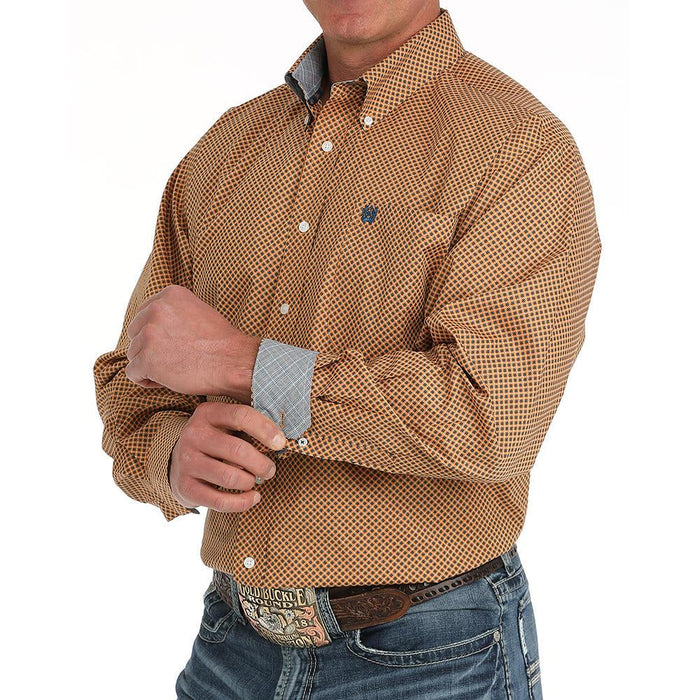 Mens Orange Print Classic Fit Long Sleeve Button Down Shirt