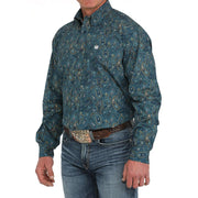Mens Blue Paisley Print Classic Fit Long Sleeve Button Down Shirt