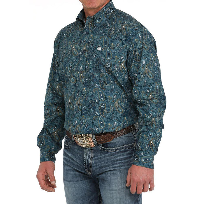 Mens Blue Paisley Print Classic Fit Long Sleeve Button Down Shirt