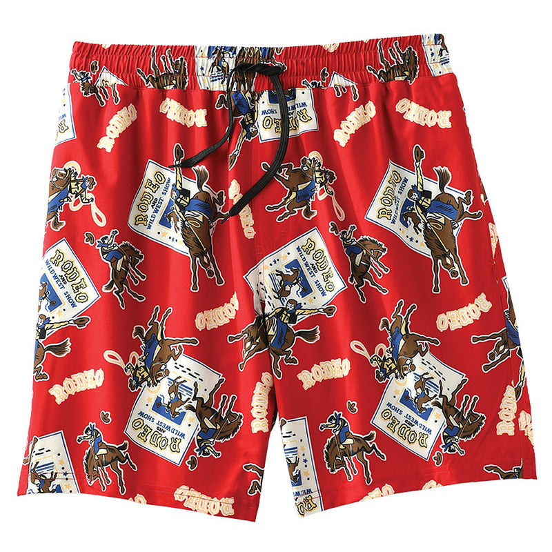 Mens Red Rodeo Swim Trunks