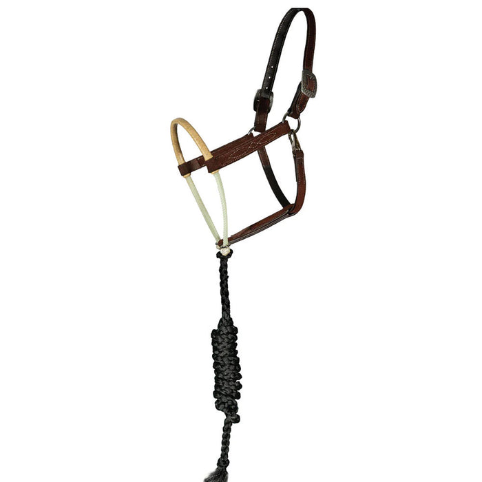 Rawhide Wrapped Double Rope Noseband Chocolate Roughout Leather Horse Halter