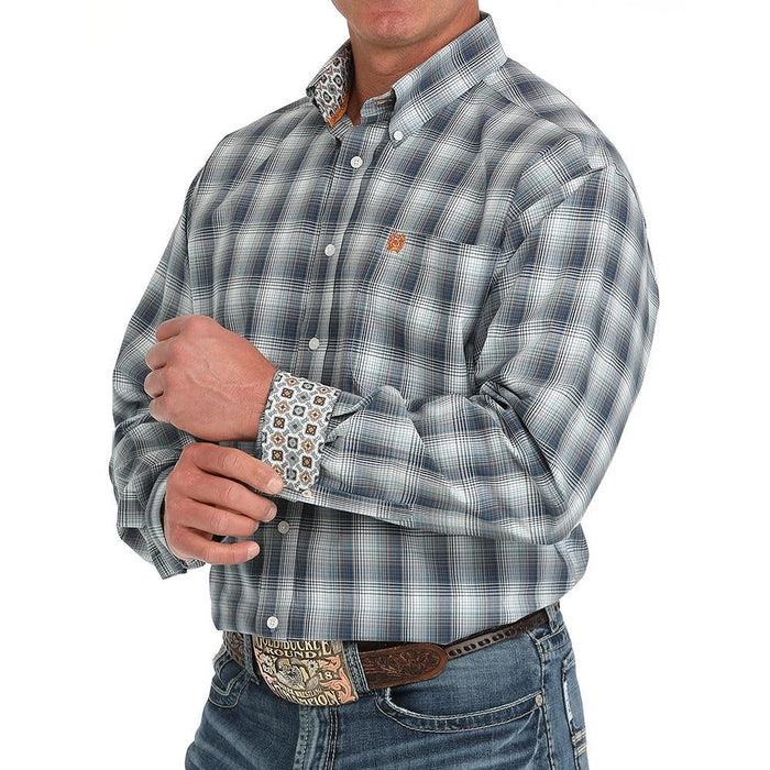 Mens Blue Plaid Classic Fit Long Sleeve Button Down Shirt