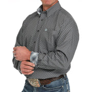 Mens Grey Geo Print Long Sleeve Button Down Shirt