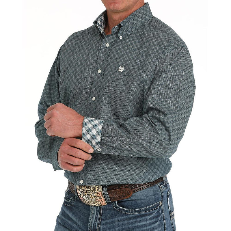 Men's Blue Print Long Sleeve Button Down Shirt