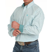 Mens White Stripe Tencel Long Sleeve Button Down Shirt