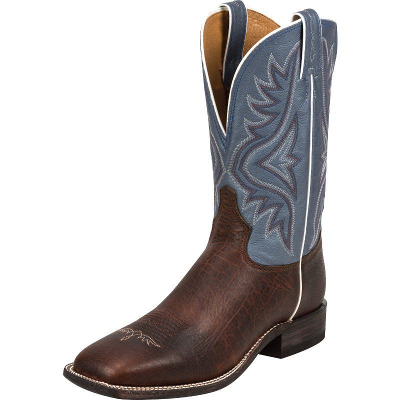 Tony Lama Men's Americana Pecan Bison Baltic Blue Cowboy Boot