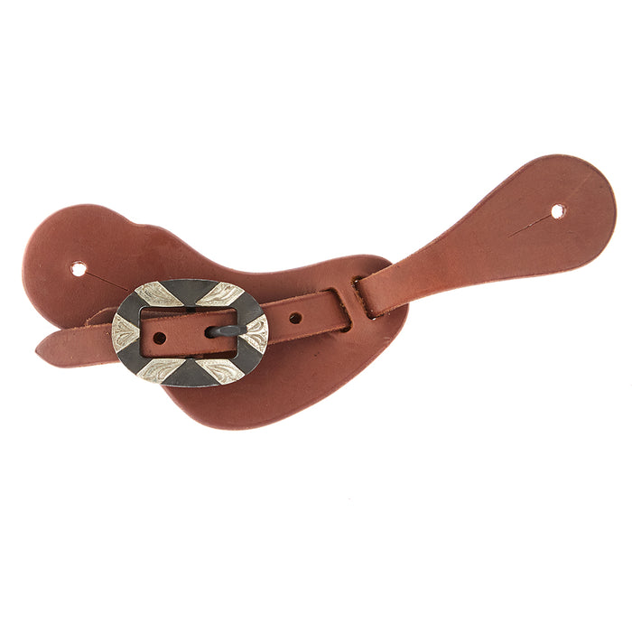 Ladies Youth Heavy Oiled Cowboy Spur Straps with Oval Silver Bar Buckles