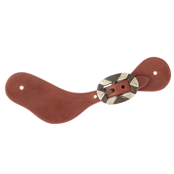 Ladies Youth Oiled Dove Wing Spur Straps with Oval Silver Bar Buckles