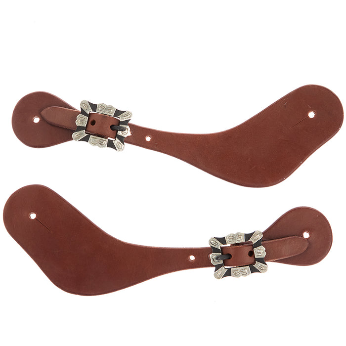 Mens Oiled Dove Wing Spur Straps with Square Silver Bar Buckles