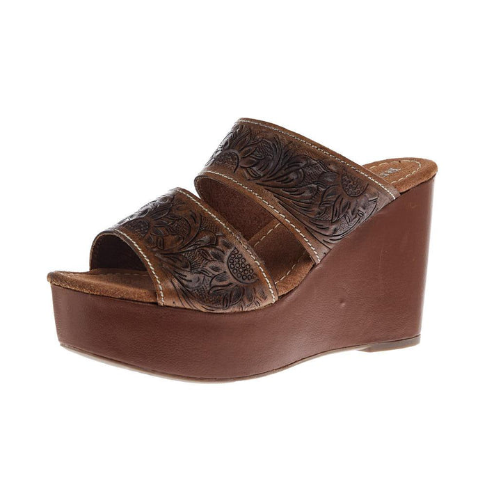Women`s Diva II Cognac Tooled Wedge