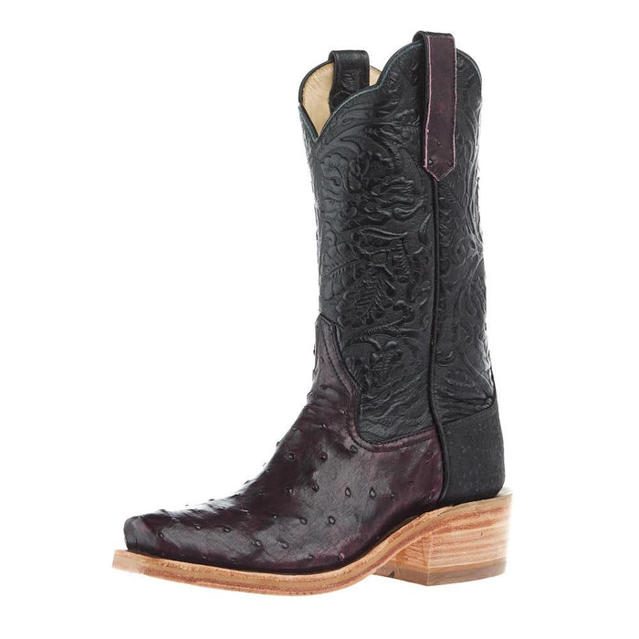 Women`s Ride Ready Black Cherry Full Quill Ostrich Vamp 12In Black Embossed Top Boot