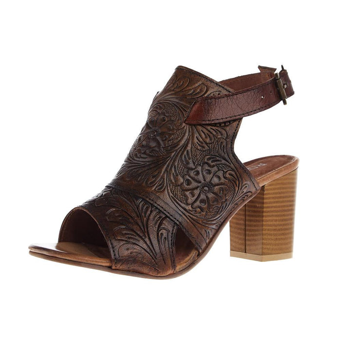 Women`s Mika Backstrap Tan Tooled Heel