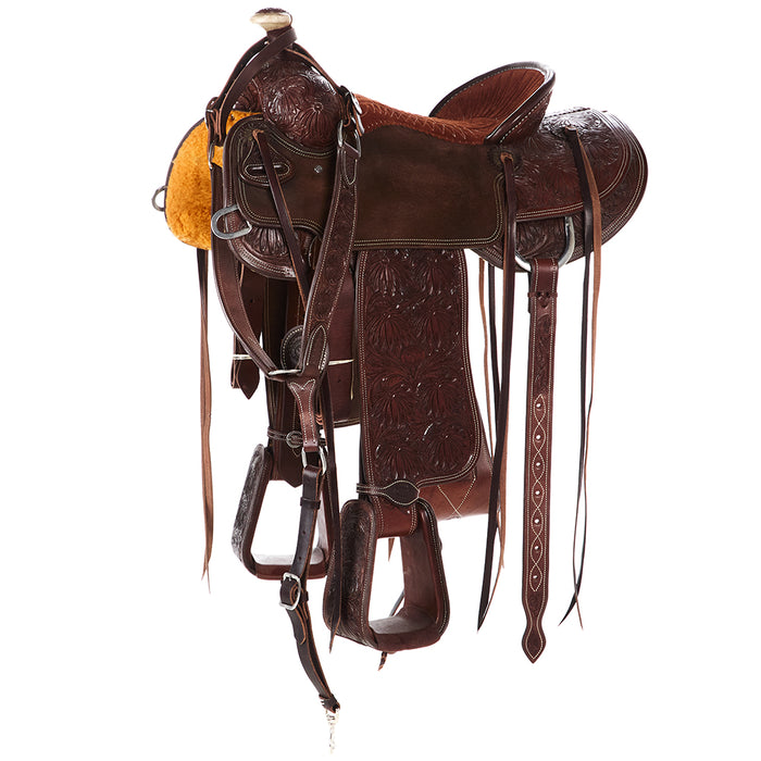 7/8 Breed Floral Suede Seat Heavy Oil Ranch Roper