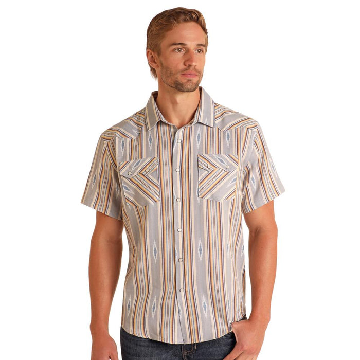Mens Grey Aztec Jacquard Short Sleeve Shirt