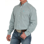 Mens Cream Geo Print Long Sleeve Button Down Shirt