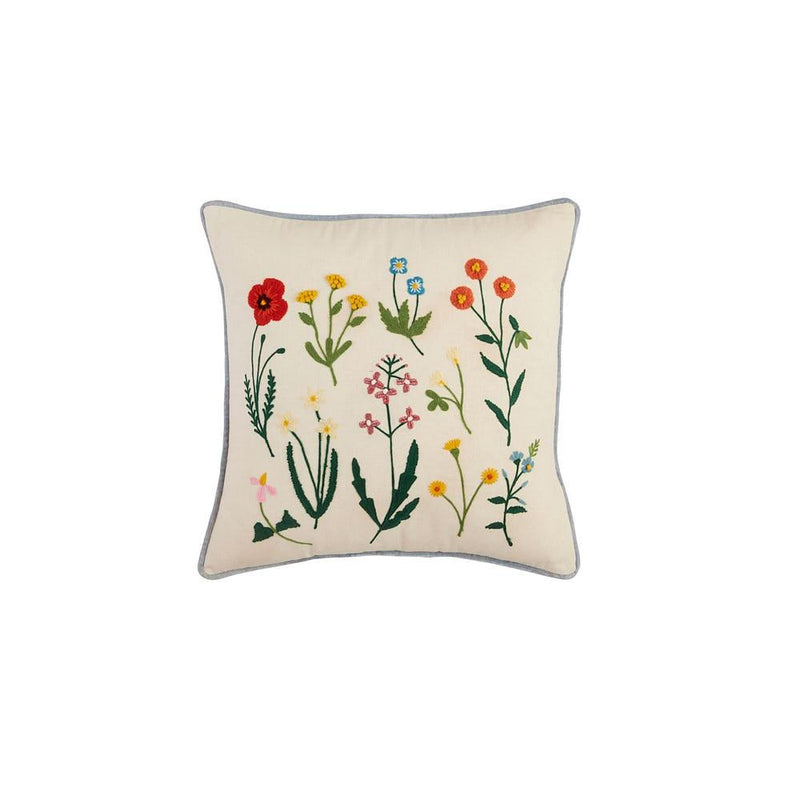Square Botanic Stem Embroidered Pillow