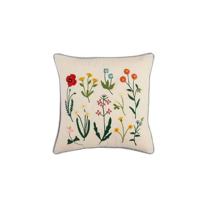 Square Botanic Stem Embroidered Pillow