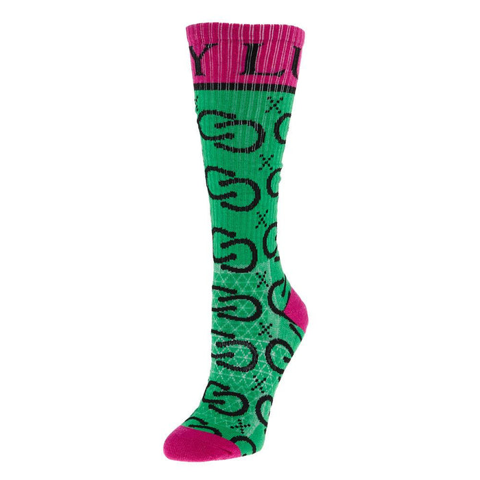 High Maintenance Cowgirl Green and Pink Performance Crew Socks OSFM