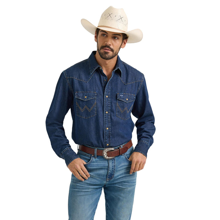 Men's Mid Wash Denim Long Sleeve Shirt