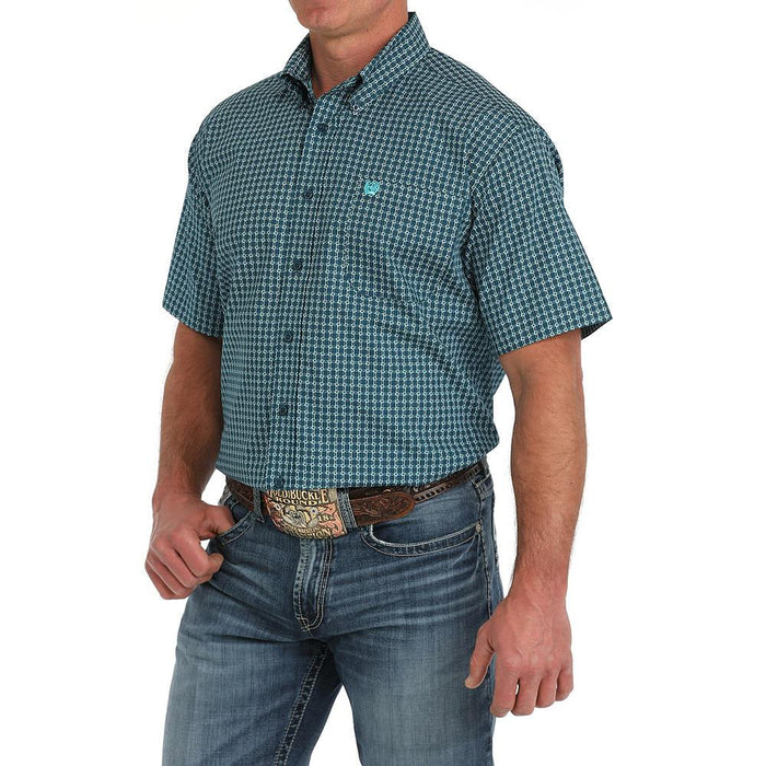 Mens Blue Plaid Print Short Sleeve Button Down Shirt