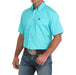 Mens Turquoise Print Short Sleeve Button Down Shirt