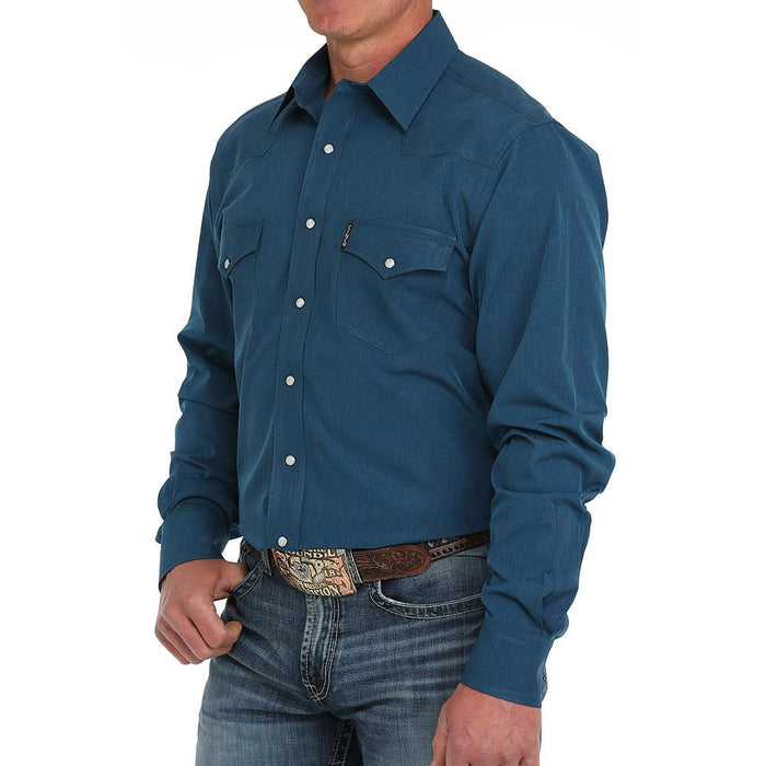 Mens ArenaFlex Blue Modern Fit Long Sleeve Snap Shirt
