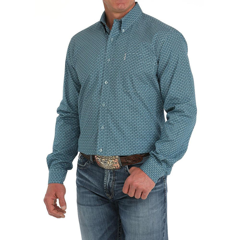 Men's Green Modern Fit Long Sleeve Button Down Shirt