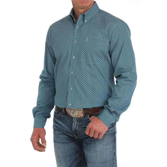 Men's Green Modern Fit Long Sleeve Button Down Shirt
