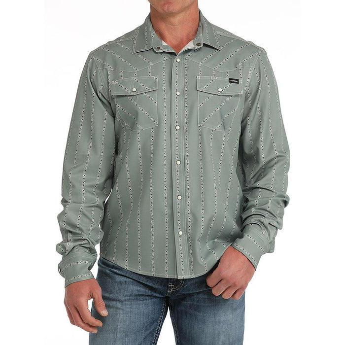 Cinch Mens Arena Flex Olive Green Print Long Sleeve Button Down Shirt
