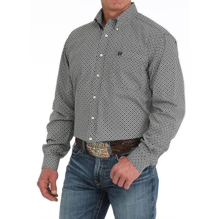 Mens Black Print Long Sleeve Shirt