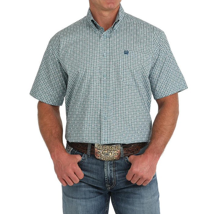 Mens Green Aztec Print Classic Fit Short Sleeve Button Down Shirt