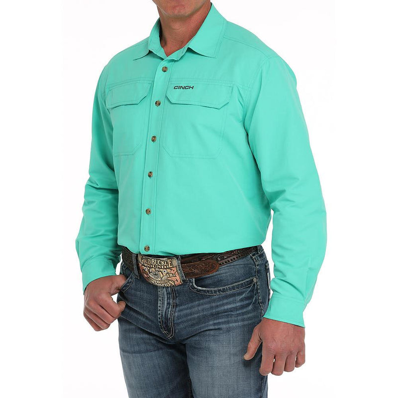 Mens Arena Flex Turquoise Long Sleeve Button Down Shirt