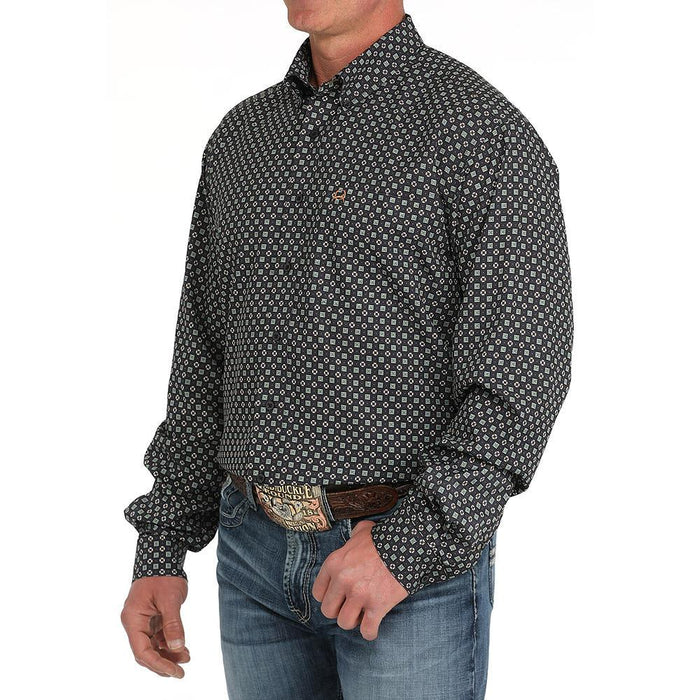 Mens Arena Flex Navy Print Long Sleeve Button Down Shirt