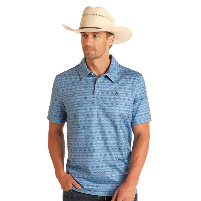 Mens Blue Southwest Print Polo