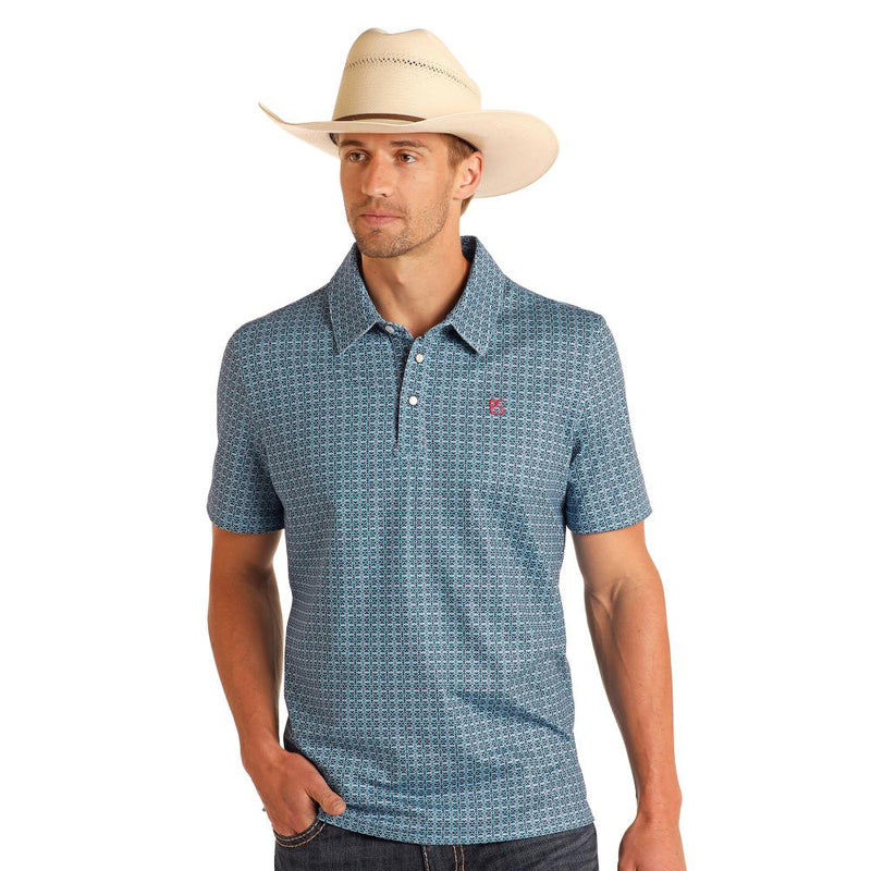 Mens Aqua Geo Print Polo