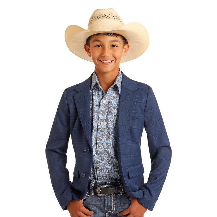 Boys Navy Plaid Sports Coat