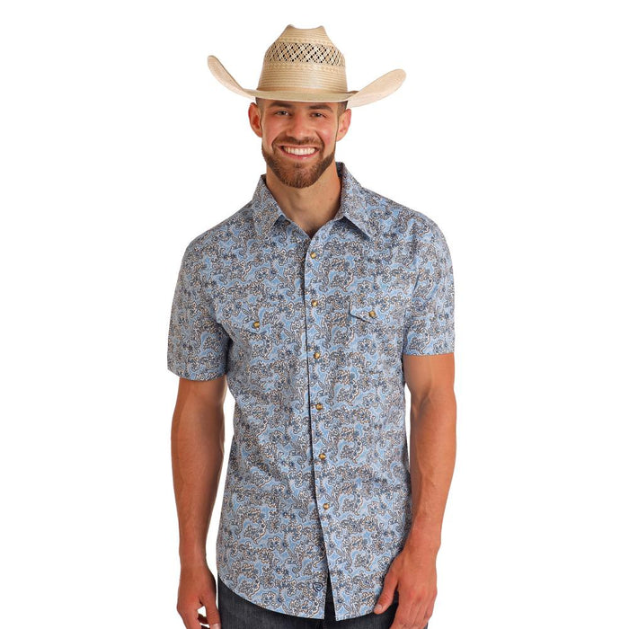 Mens Powder Blue Short Sleeve Snap Shirt