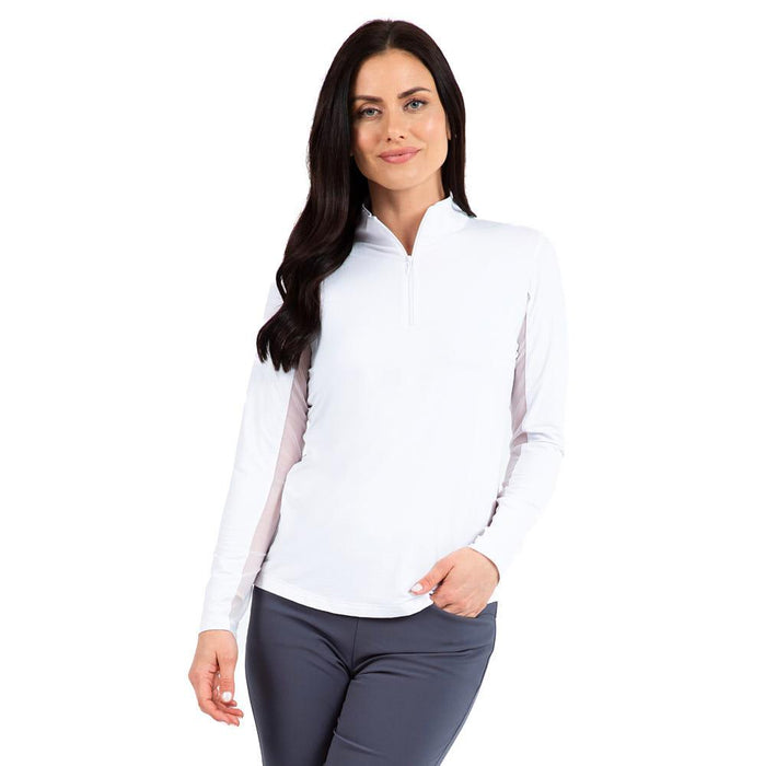 Women's White Essential Long Sleeve Zip Mock Top