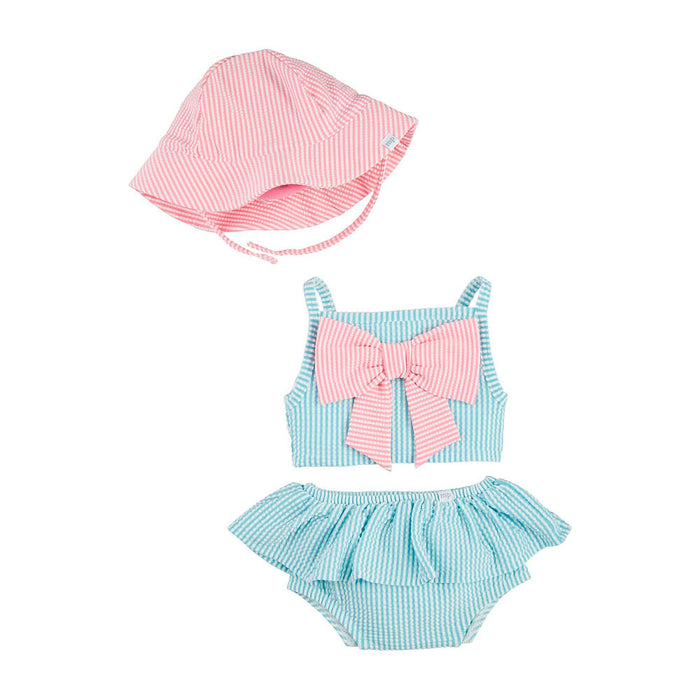 Girls Seersucker Swimsuit and Hat Set