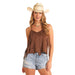 and Brown Microsuede Fringe Tank