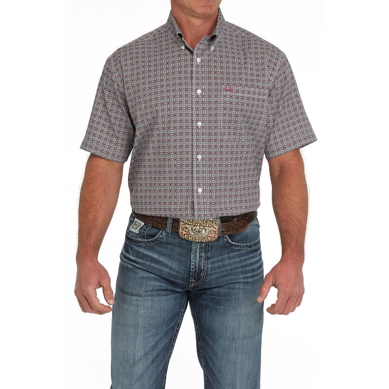 Mens Arena Flex Red Print Short Sleeve Button Down Shirt