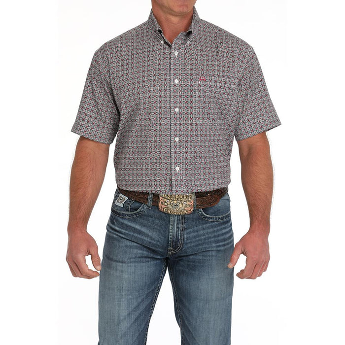 Mens Arena Flex Red Print Short Sleeve Button Down Shirt