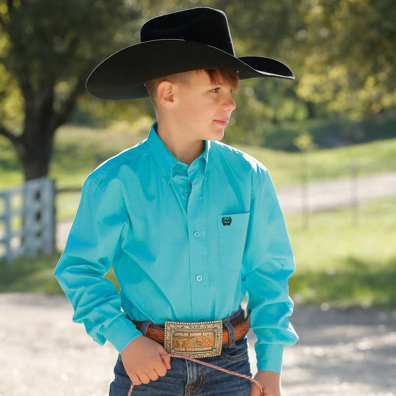 Boys Turquoise Long Sleeve Button Down Shirt