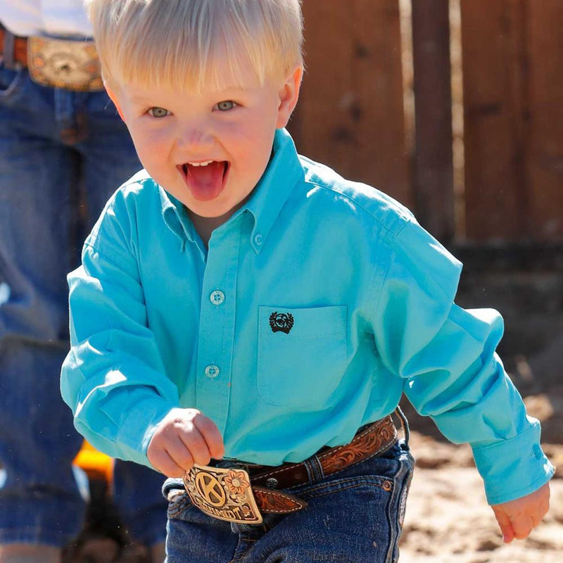 Infant Boys Turquoise Long Sleeve Button Down