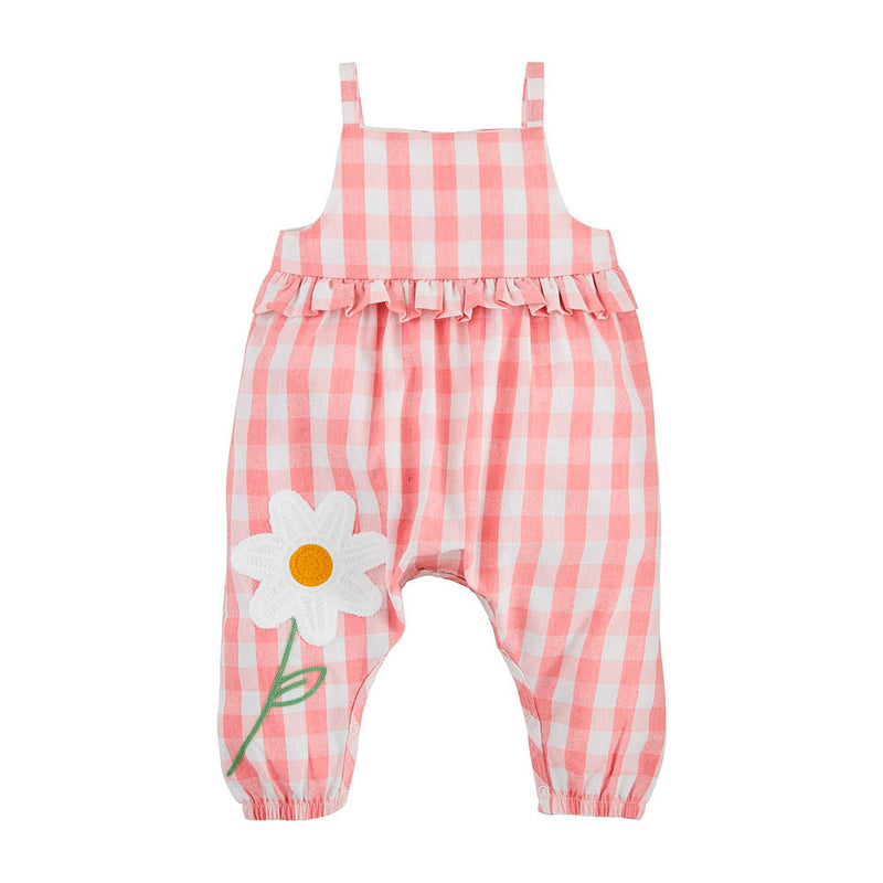 Girls Pink Gingham Flower Longall
